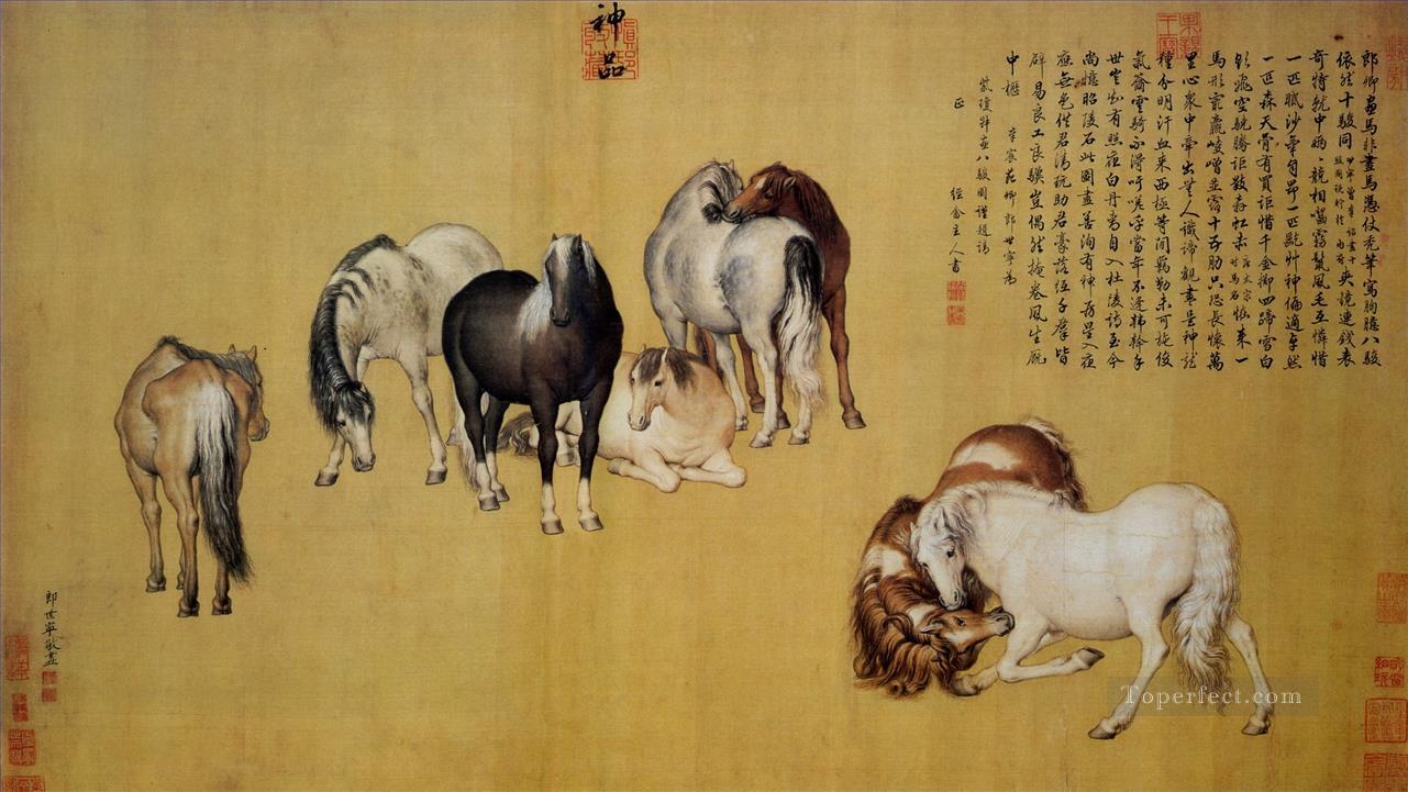 Lang shining eight horses old China ink Giuseppe Castiglione Oil Paintings